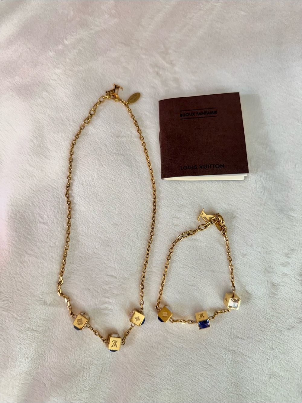 Louis Vuitton Collier Gamble Necklace and Bracelet Set with Crystal Cube Charms